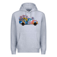 Heather Grey USA 4th of July Sunflower Truck Premium Hoodie - Jasminsmagicworld