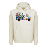 Oatmeal Heather USA 4th of July Sunflower Truck Premium Hoodie - Jasminsmagicworld