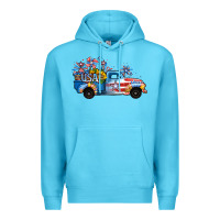 Ocean Blue USA 4th of July Sunflower Truck Premium Hoodie - Jasminsmagicworld