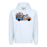 White USA 4th of July Sunflower Truck Premium Hoodie - Jasminsmagicworld