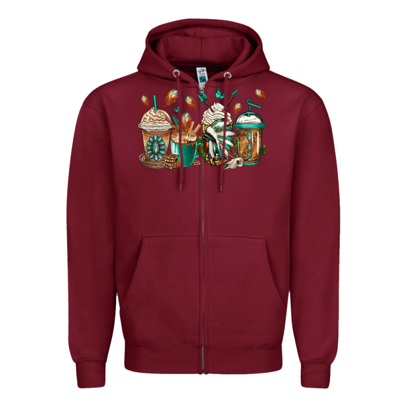 Indian Headdress Coffee Cups Zipper Hoodie by Jasminsmagicworld | Teevron