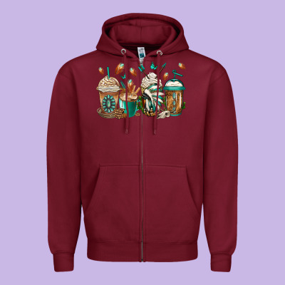 Indian Headdress Coffee Cups Zipper Hoodie Designed By Jasminsmagicworld