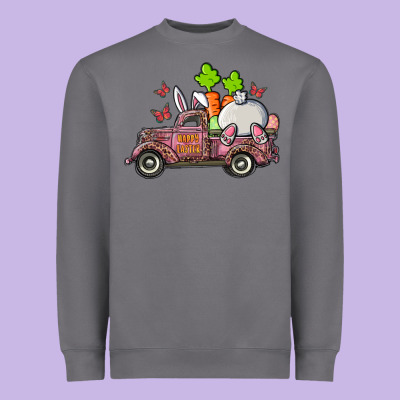 Happy Easter Pink Truck With Bunny Heavyweight Sweatshirt Designed By Ranaportraitstore