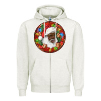 Oatmeal Heather Black Santa Christmas Zipper Hoodie - RanaPortraitStore