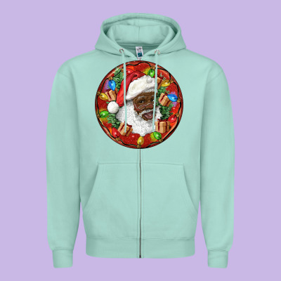 Black Santa Christmas Zipper Hoodie Designed By Ranaportraitstore