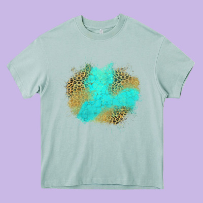 Turquoise Leopard Patch Heavy Core Tee Designed By Jasminsmagicworld