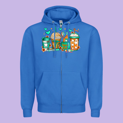Dental Life Coffee Cups Zipper Hoodie Designed By Jasminsmagicworld