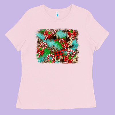 Christmas Plaid Turquoise Glitter Cowhide Ladies Tee Designed By Fadigitalartstudio