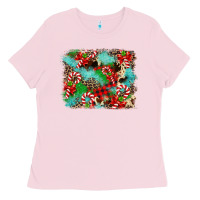 Bubblegum Pink Christmas Plaid Turquoise Glitter Cowhide Ladies Tee - FaDigitalArtStudio