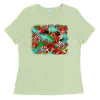 Matcha Christmas Plaid Turquoise Glitter Cowhide Ladies Tee - FaDigitalArtStudio