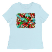 Baby Blue Christmas Plaid Turquoise Glitter Cowhide Ladies Tee - FaDigitalArtStudio