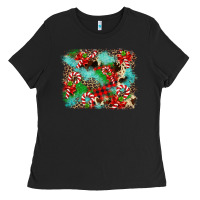 Black Christmas Plaid Turquoise Glitter Cowhide Ladies Tee - FaDigitalArtStudio
