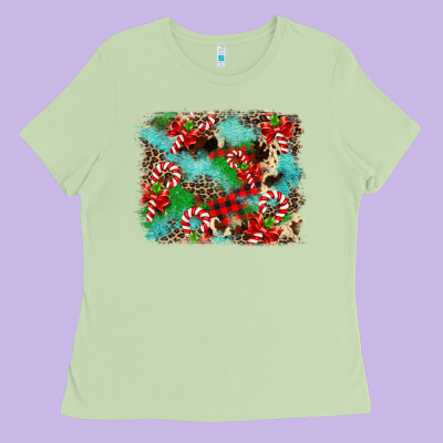 Christmas Plaid Turquoise Glitter Cowhide Ladies Tee Designed By Fadigitalartstudio