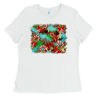 White Christmas Plaid Turquoise Glitter Cowhide Ladies Tee - FaDigitalArtStudio