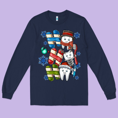 Ho Ho Ho Teeth Long Sleeve Tee Designed By Cowhidedigitalart