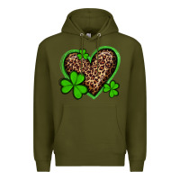 Army Green st patricks day leopard heart with shamrocks Premium Hoodie - Artiststas