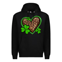 Black st patricks day leopard heart with shamrocks Premium Hoodie - Artiststas