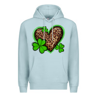 Blue Mist st patricks day leopard heart with shamrocks Premium Hoodie - Artiststas