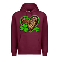 Burgundy st patricks day leopard heart with shamrocks Premium Hoodie - Artiststas