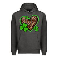 Charcoal Heather st patricks day leopard heart with shamrocks Premium Hoodie - Artiststas