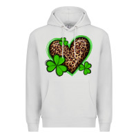 Dove Grey st patricks day leopard heart with shamrocks Premium Hoodie - Artiststas