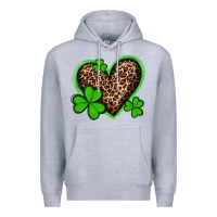 Heather Grey st patricks day leopard heart with shamrocks Premium Hoodie - Artiststas