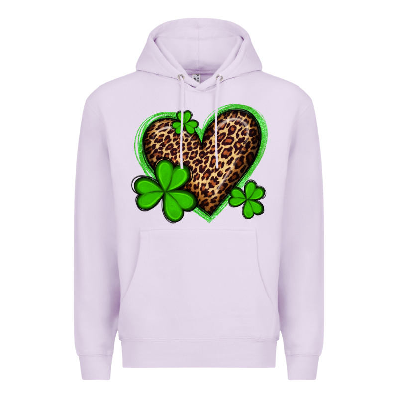 St Patricks Day Leopard Heart With Shamrocks Premium Hoodie by Artiststas | Teevron