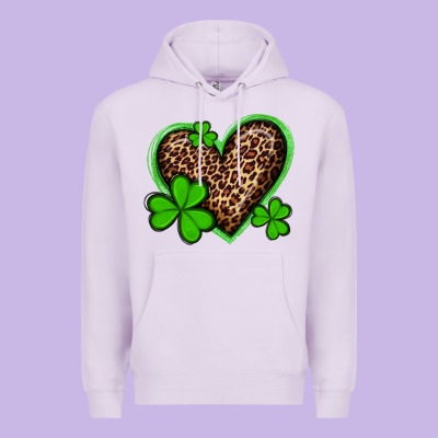 St Patricks Day Leopard Heart With Shamrocks Premium Hoodie Designed By Artiststas