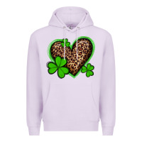 Lilac st patricks day leopard heart with shamrocks Premium Hoodie - Artiststas