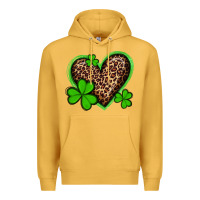 Mustard st patricks day leopard heart with shamrocks Premium Hoodie - Artiststas