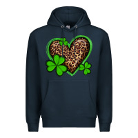 Navy st patricks day leopard heart with shamrocks Premium Hoodie - Artiststas