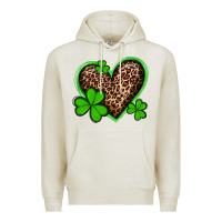 Oatmeal Heather st patricks day leopard heart with shamrocks Premium Hoodie - Artiststas
