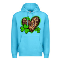 Ocean Blue st patricks day leopard heart with shamrocks Premium Hoodie - Artiststas