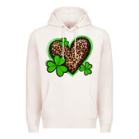 Pale Pink st patricks day leopard heart with shamrocks Premium Hoodie - Artiststas