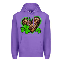 Purple st patricks day leopard heart with shamrocks Premium Hoodie - Artiststas
