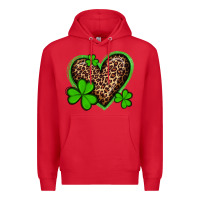 Red st patricks day leopard heart with shamrocks Premium Hoodie - Artiststas