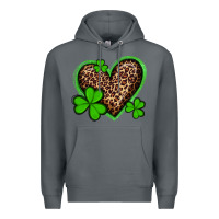 Rock st patricks day leopard heart with shamrocks Premium Hoodie - Artiststas