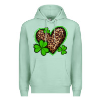 Seafoam st patricks day leopard heart with shamrocks Premium Hoodie - Artiststas