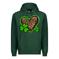 Sports Green st patricks day leopard heart with shamrocks Premium Hoodie - Artiststas