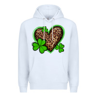 White st patricks day leopard heart with shamrocks Premium Hoodie - Artiststas