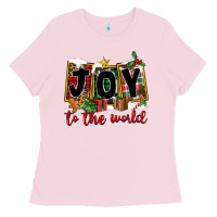 Bubblegum Pink Joy To The World Ladies Tee - FaDigitalArtStudio