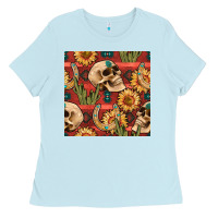 Baby Blue western skull aztec seamless pattern Ladies Tee - BundleAndBundleShop