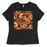 Black western skull aztec seamless pattern Ladies Tee - BundleAndBundleShop