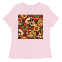 Bubblegum Pink western skull aztec seamless pattern Ladies Tee - BundleAndBundleShop