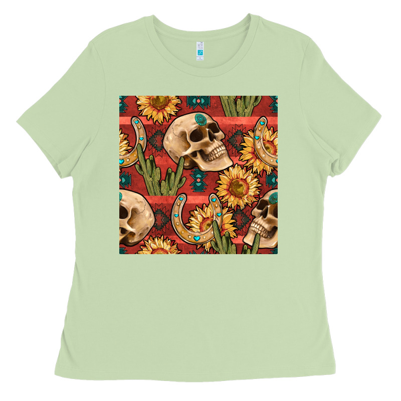 Western Skull Aztec Seamless Pattern Ladies Tee by BundleAndBundleShop | Teevron