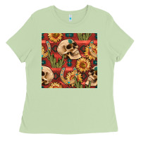 Matcha western skull aztec seamless pattern Ladies Tee - BundleAndBundleShop