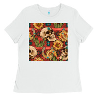 White western skull aztec seamless pattern Ladies Tee - BundleAndBundleShop