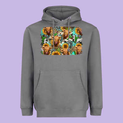 Highland Cow Western Background Heavyweight Hoodie Designed By Jasminsmagicworld