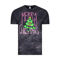 Cloud Black Merry Neon Christmas Vintage Tee - CowhideDigitalArt