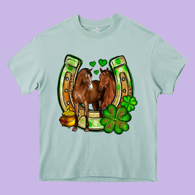 St. Patrick's Day Horse Horseshoe Heavy Core Tee Designed By Oliviacreatesart